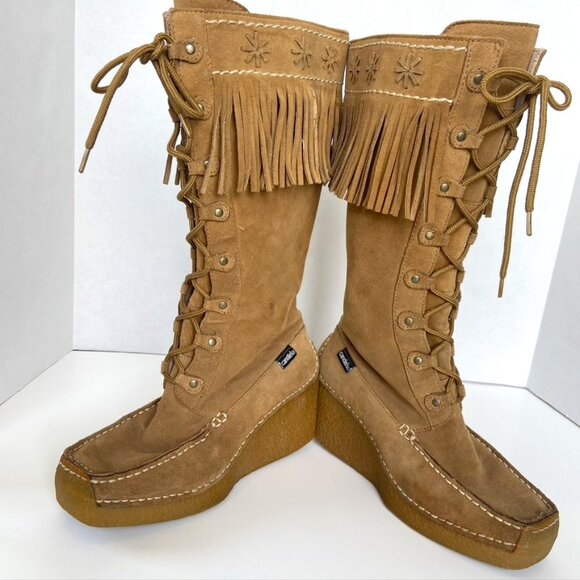 Candies Vintage Suede Leather Fringed Boots Sz 7.5 - Picture 1 of 13
